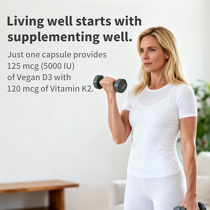 Vitamin D3 K2 5000 IU Softgels with Magnesium Supplement - & 120mcg MK-7 K2 for Bone Health & Immune Support - Non-GMO & Gluten-Free Softgels with MCT Oil- 30 Softgel