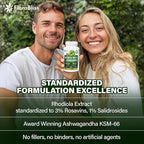 FloraBliss Rhodiola Rosea with Ashwagandha KSM-66, L-Theanine, Holy Basil & Black Pepper - 90 High Potency Vegan Capsules - 45-Day Supply - No Artificial Additives