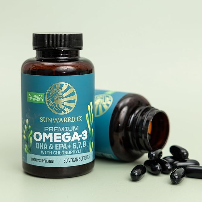 Sunwarrior Vegan Omega 3 DHA & EPA Supplement Algal Oil Preferred Alternative to Fish Oil Supports Brain Eye Joint & Heart Health (60 Count)