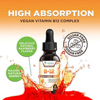 B-12 Vitamin Energy Drops (Methylcobalamin) Extra Strength Super B Complex - Sublingual B12 Liquid for Immune Support, Heart Health & Cellular Energy Support, Raspberry Flavored - 2 Fl Oz