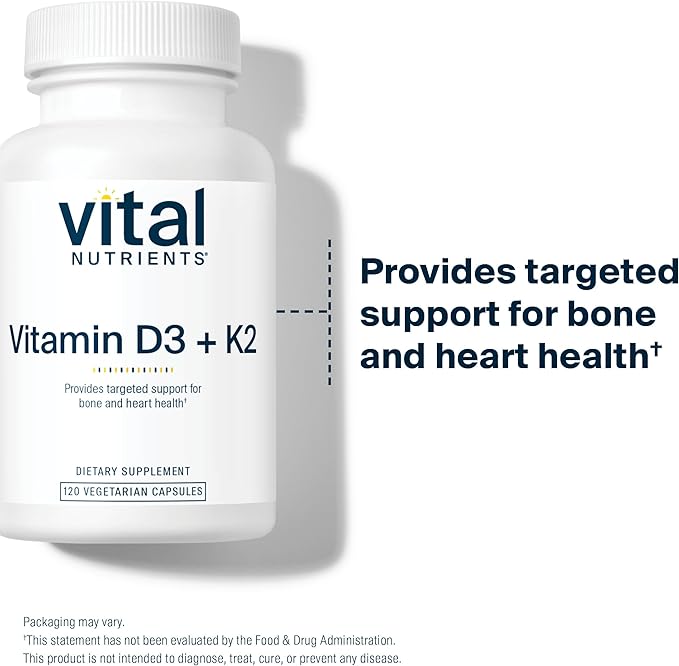 Vital Nutrients Vitamin D3 + K2 | 2000 IU | Vitamin D3 K2 Supplement | Vitamin D Complex for Healthy Calcium Levels, Muscle & Bone Health | Gluten, Dairy, Soy Free | 120 Capsules