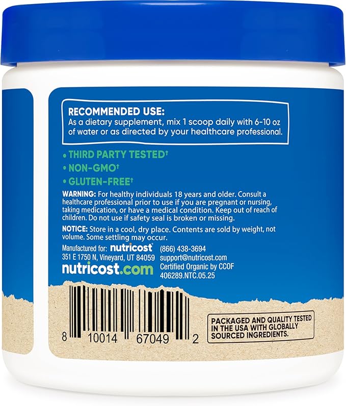 Nutricost Organic Lion's Mane Mushroom Powder 4oz - Certified USDA Organic
