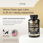Lutein and Zeaxanthin Supplements - Advanced Eye Vitamins with Astaxanthin, Omega 3, Resveratrol, Bilberry, Lycopene, Quercetin, Ginkgo Biloba, Vitamin D | Health Vision | Made in USA