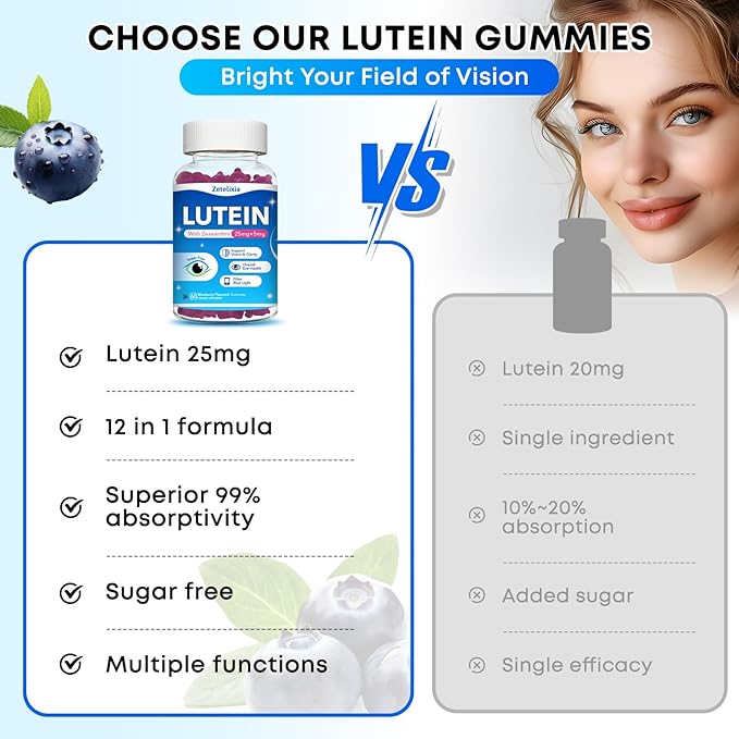 2 Pack Lutein Gummies, 12 in 1 Lutein and Zeaxanthin Supplements Eye Vitamins Gummies for Adults, Eye Health Supplement with Multiple Vitamin for Promoting Eye & Vision - 120 Gummies
