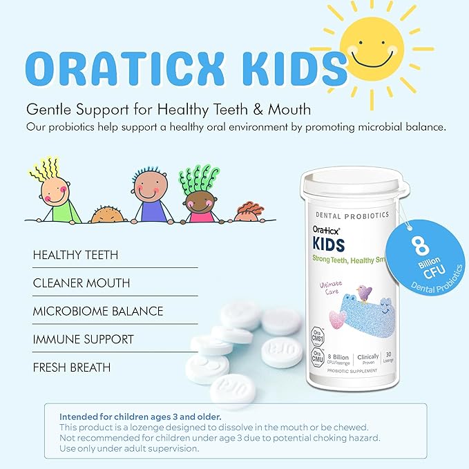 OraTicx Kids Dental Probiotics for Strong Teeth, Healthy Smile, 8 Billion CFU Probiotics for Oral Health, Yogurt Flavor 1-Pack