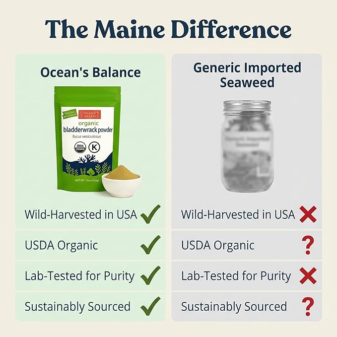 Ocean’s Balance Clean – Organic Bladderwrack Powder (Fucus vesiculosus) from the Pristine Maine Coast | Vegan • Lab‑Tested Purity • Skin & Digestive Wellness 16 Oz