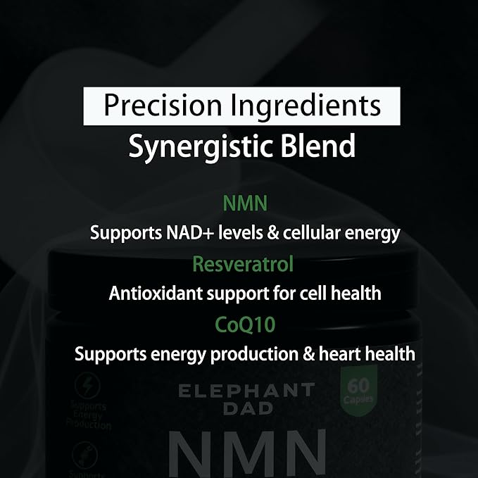NMN Supplement with Resveratrol & CoQ10 – NAD Plus Booster for Cellular Energy, Mitochondrial Support & Healthy Aging, Anti Aging NAD Supplement for Men & Women, 60 Capsules