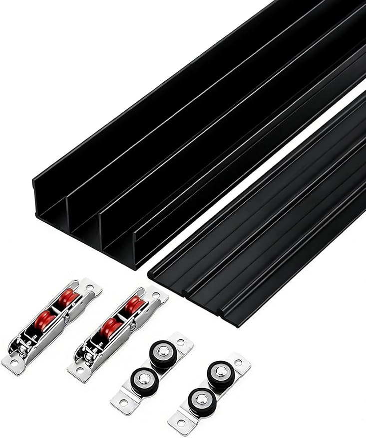 Heavy-Duty Triple Rail Sliding Door Hardware Kit - Adjustable 3-Panel Fitting for Closet - 270cm/106.3in - Easy Installation, Smooth Glide Aluminum Rails