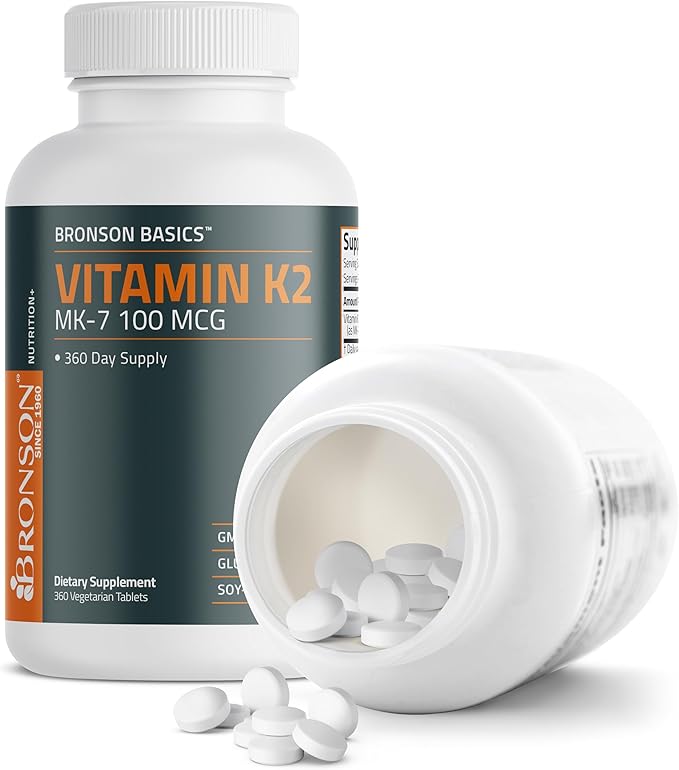 Bronson Vitamin K2 MK-7 100 MCG, K2 as MK7 Menaquinone, Bone Support, 360 Tablets