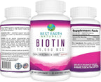 Best Earth Naturals Biotin 10,000mcg - Extra Strength Biotin Vitamin Supplement to Support Hair Growth, Strong Nails, Long Eye Lashes and Healthy Skin