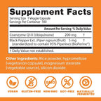 Doctor's Best High Absorption CoQ10 200mg with BioPerine Supplement - Coenzyme Q10 Caps for Heart Health & Antioxidant Support, CoQ10 200 mg for Women & Men, Non GMO - 180 Veg Capsules