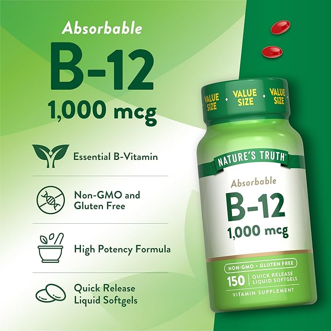 Nature's Truth Vitamin B12 | 1000 mcg | 150 Softgels | Non-GMO & Gluten Free Supplement
