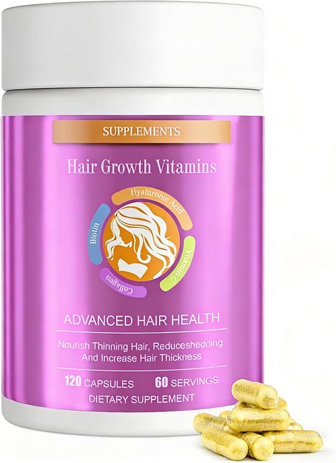 ZYXN Biotin | Collagen | Hyaluronic Acid Supplement, Clinically Proven Hair Growth Support, Skin and Nails, 25000 mcg Vitamins B2, B3, B6 & B7 + B1 & Keratin Women & Men （120 Capsules）