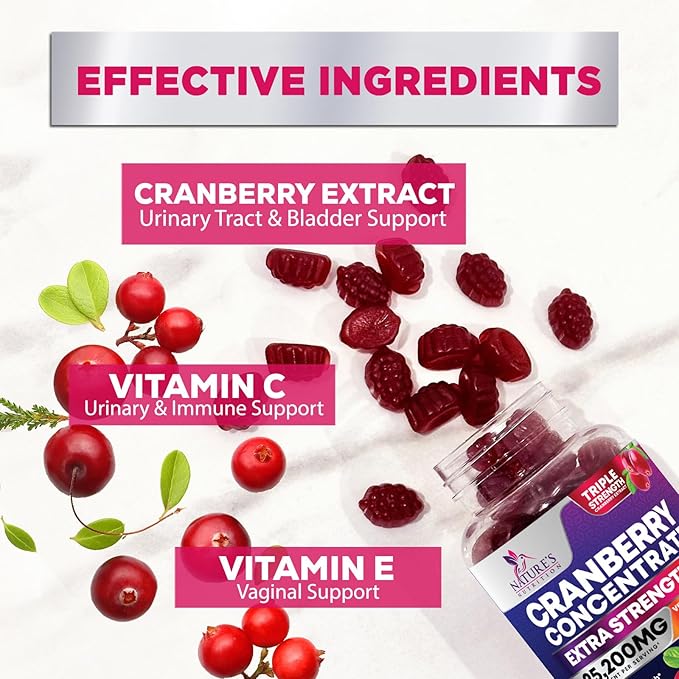 Cranberry Extract 504mg Per Serving - Cranberry Gummies for Urinary Tract Health Support - Helps Cleanse & Protect, Cran Berry Gummy Supplement + Vitamin C, Chewable Cran for Women - 60 Gummies