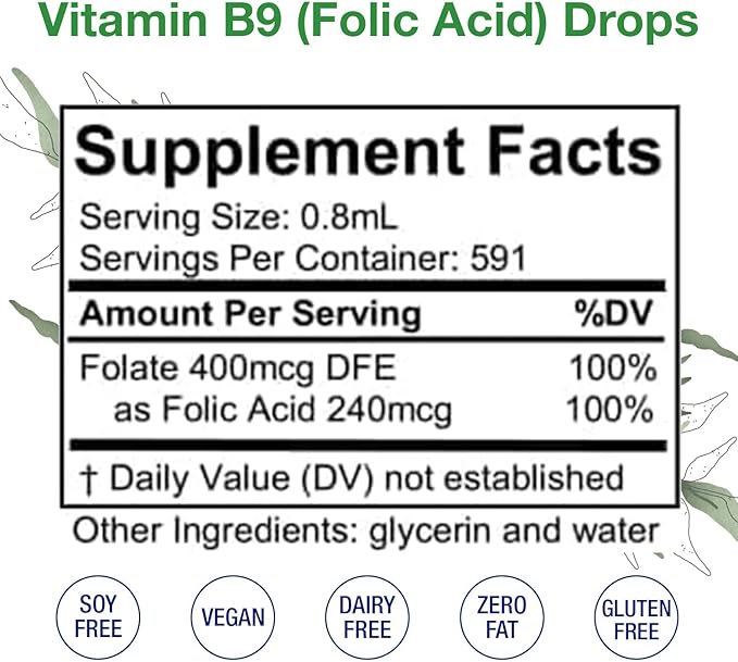 HoneyCombs Vitamin B9 Liquid Drops - High Potency Liquid Vitamin B9 Folic Acid Supplement for Women - Maintain Healthy Liver, Pregnancy, & Overall Health - Cold Pressed Vegan Vitamins Drops (16 Fl oz)