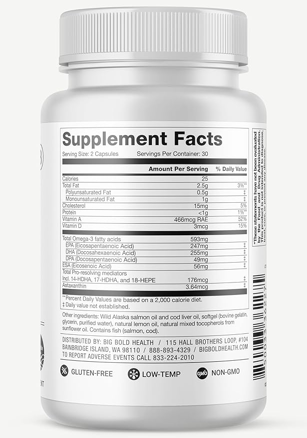 BIG BOLD HEALTH Omega-3 Rejuvenate Wild Alaskan Fish Oil Supplement with PRMs ⎹ EPA, DHA, & DPA Fatty Acids ⎹ Vitamins A and D to Support Immune Balance & Brain Wellness (60 Softgels)
