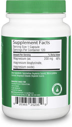 Organika Magnesium Bisglycinate 200 mg – 120 Vegetarian Capsules, Gentle on Stomach Magnesium Supplement to Support Healthy Muscle, Nerve & Bone Function
