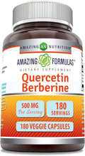 Amazing Formulas Quercetin Berberine - 250mg Berberine and 250mg Quercetin, 180 Veggie Capsules Supplement | Non-GMO | Gluten Free | Made in USA | Ideal for Vegetarians
