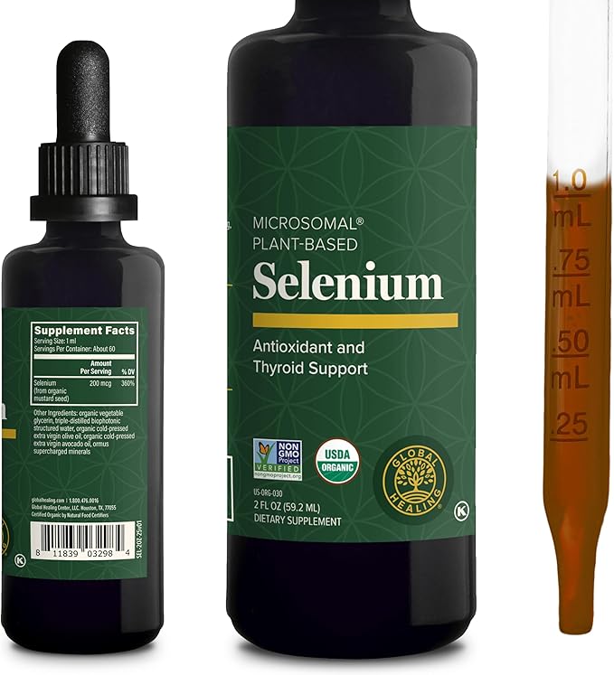 Global Healing Center - Selenium 200mcg, Selenium Supplement Drops with Organic Ingredients, Antioxidants for Thyroid and Immune Support, Non-GMO & Gluten-Free, for Men & Women - 2 Fl Oz