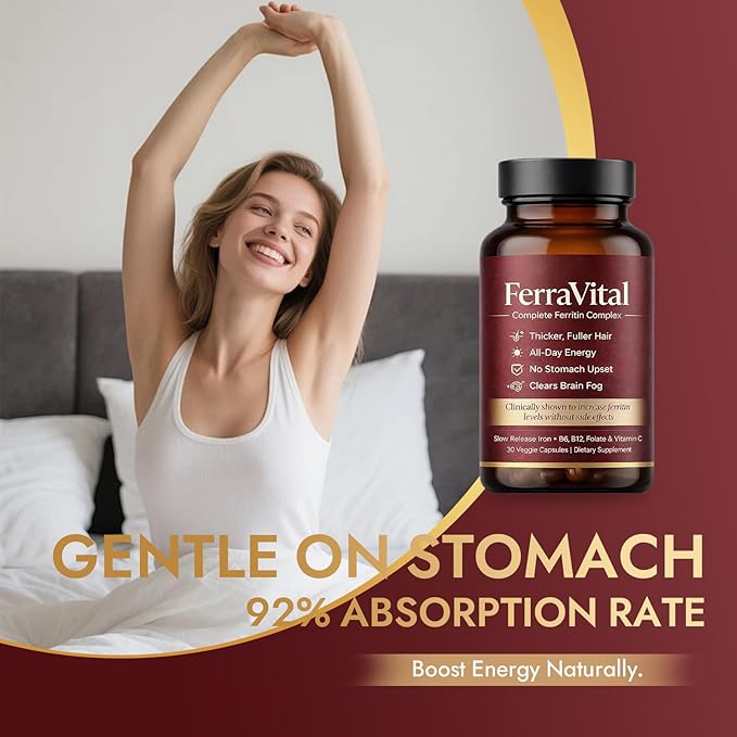 Ferritin Support Iron Supplement for Women – Supports Healthy Iron & Energy Levels – with Ferrous Glycine,Vitamin C, B12, B6, Folate, Zinc & Probiotics – 60 Capsules(1pc)