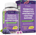 Sugar Free 5-in-1 Probiotic Prebiotic Postbiotic Gummy, 36 Strains Probiotics for Women Men with Digestive Enzymes, Peppermint, Complete Immune, Gut & Digestive Support, Vegan, 60 Ct, Grape Flavor