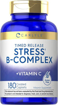 Carlyle Stress B-Complex Vitamin | 180 Vegetarian Caplets | with Vitamin C | Non-GMO & Gluten Free Supplement