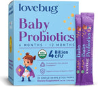 LOVEBUG Award Winning USDA Organic Probiotic for Babies | Multi-Strain 4 Billion CFU | Easy-to-Take Powder | Sugar Free | Ages 6-12 Months | 30 Packets