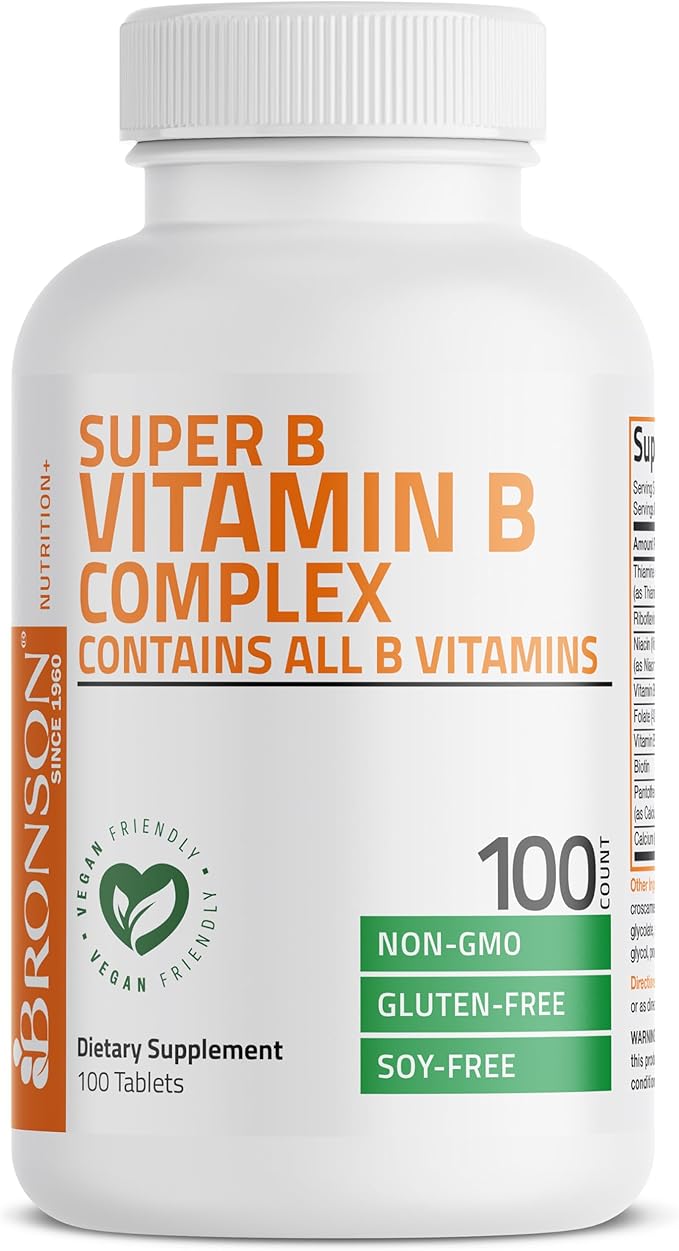 Bronson Vitamin B Complex (Vitamin B1, B2, B3, B6, B9 - Folic Acid, B12), 100 Tablets