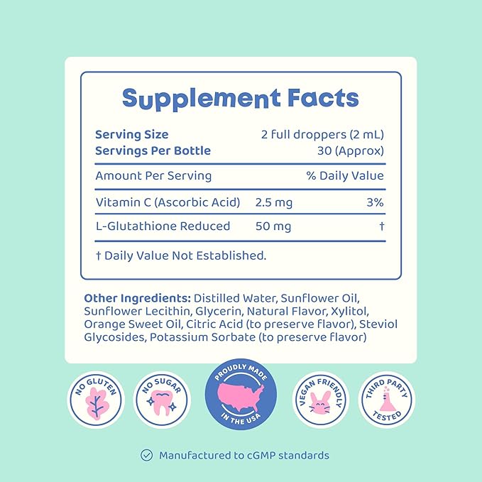 JoySpring Liposomal Glutathione Supplement for Kids | Supports Speech and Eye Contact | 50 MG Antioxidant L-Glutathione Drops | 2 oz Liquid Detox Supplement