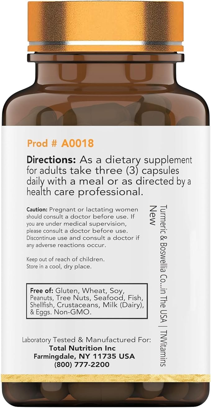 tnvitamins Turmeric & Boswellia Complex (180 Capsules) with Ginger Root, Bromelain, & Black Pepper Extract | Joint-Ease Formula: Powerful Joint Support Supplement* | Produced in The USA