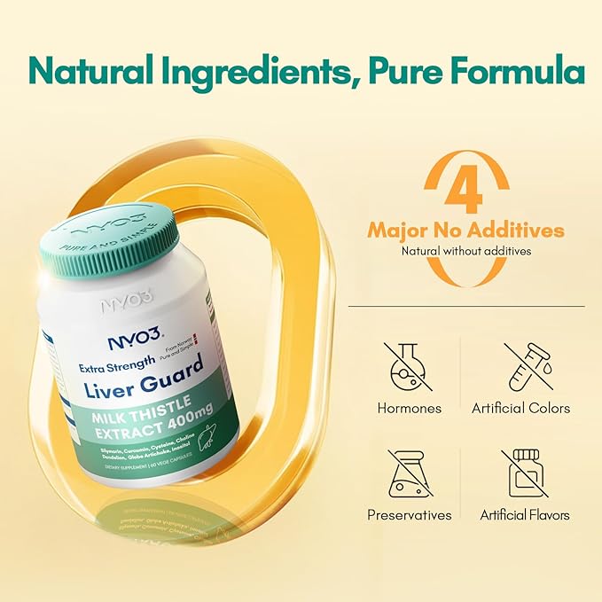 NYO3 Milk Thistle Extract 400mg, Liver Cleanse Detox & Repair Dietary Supplement for Liver Health, 60 Capsules Herbal Health Supplement, Antioxidant Support