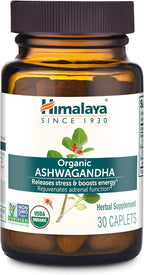 Himalaya Organic Ashwagandha Root, 30 Day Supply - Herbal Adrenal Support Supplements for Stress Relief and Energy Support - USDA Organic, Non-GMO, Vegan, Gluten Free, No Additives, 670 mg, 30 Caplets