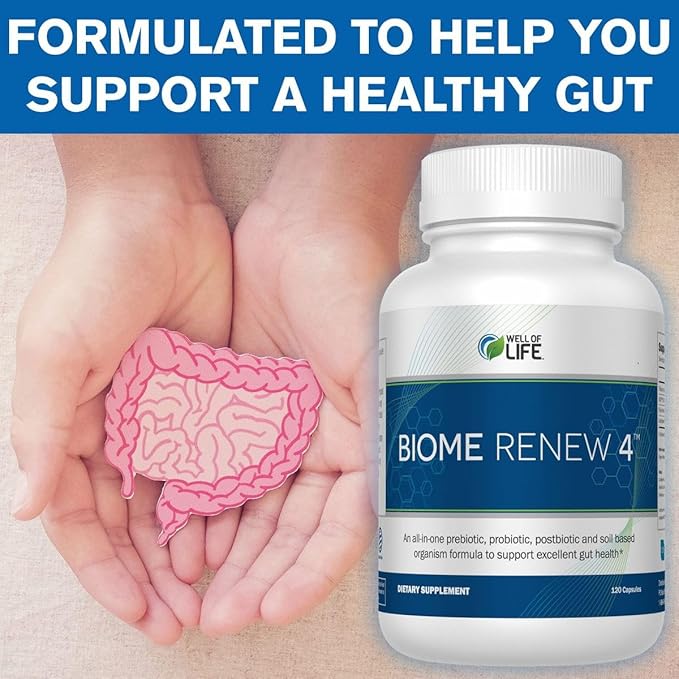 Well of Life Biome Renew 4 - All-in-one Digestive & Gut Health Formula - w/Digestive Enzymes Prebiotics & Probiotics for Healthy Gut Biome for Men and Women - Supports Gut Lining, Gas & Bloating