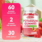 2 Pack Potassium Gummies 1000mg, Potassium Bicarbonate Supplement for Adults & Kids, Potassium Supplement for Electrolyte Balance & Muscle Heath, Sugar-Free, Strawberry Flavor, 120 Count