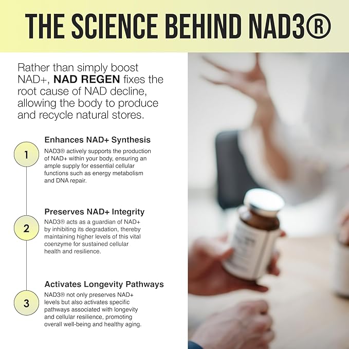 BIOSTACK NAD Regen (30 Days Supply) - Advanced NAD+ Supplement with NAD3, Yüth Spermidine, Resveratrol, Niacinamide | NMNH Alternative | Anti Aging, Longevity & Cellular Health, Vitamin B3 Complex
