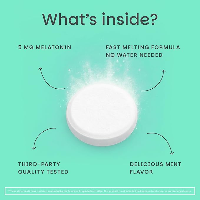 EZ Melts Melatonin - Sleep Support Supplement - No Artificial Flavors - Non-GMO & Sugar-Free - Cool Mint - 60 Dissolvable Tablets (60 Servings)
