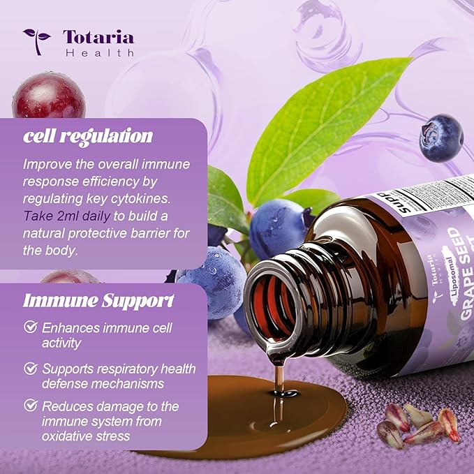 Totaria Grape Seed Extract Liquid Drops | High Potency 95% Polyphenols Antioxidant Supplement for Skin, Heart & Immune Support | Vegan, Gluten Free | Alcohol-Free & Non-GMO | 2FL