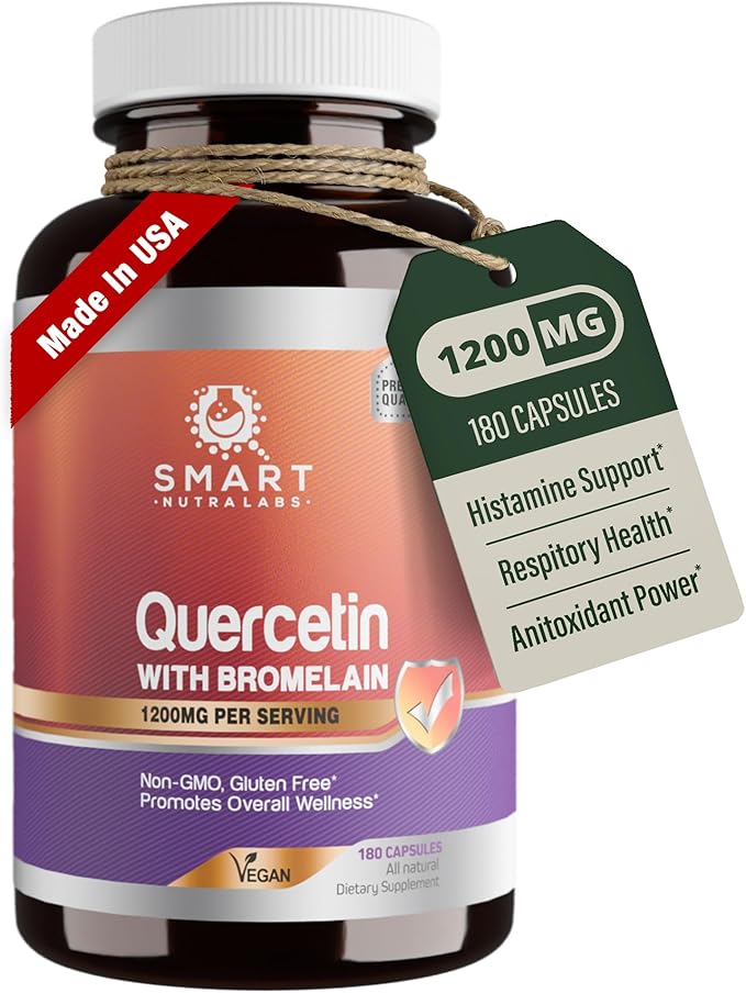 Smart Nutra Labs Quercetin with Bromelain- 180 Count, 1200mg Serving- Supports Immune Health & Energy- Vegan Friendly, Non-GMO, Gluten Free Capsules