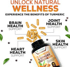 Turmeric Curcumin Supplement - 95% Curcuminoids with Organic Turmeric & Ginger, BioPerine Black Pepper Extract for Best Absorption, Natural Vegan Joint Support, Non-GMO, Bottled in USA - 120 Capsules