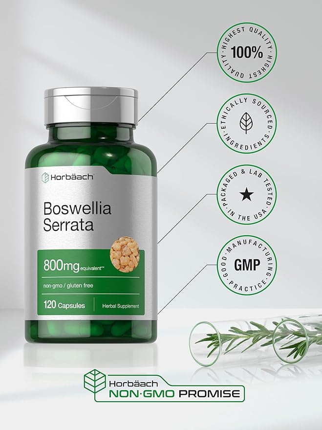 Horbäach Boswellia Serrata Extract Capsules | 120 Count | Herbal Supplement | Non GMO, Gluten Free