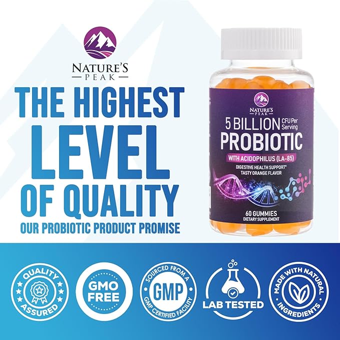 Probiotic Gummies - 6 Premium Probiotic Strains - Daily Gut Health Pro Biotic Gummy Supplement for Women, Men & Teens, Natural Digestive Health Support, “Good” Gut & Immune Support - 60 Gummies