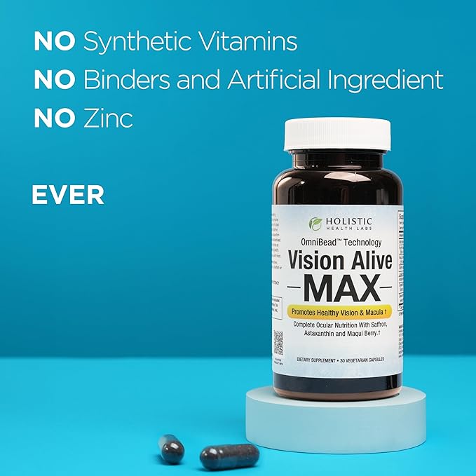 Holistic Health Labs Vision Alive Max with 8 Natural Ingredients Lutemax® 2020, Bilberries, Blueberries, c3g from Black Currant, Maqui Berry, Saffron, and Astaxanthin (30 Count (Pack of 1))