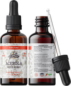 Acerola Tincture (Vitamin C), Organic Acerola Extract (Malpighia Glabra) Dried Berry for Blood, Heart, Arteries, Non-GMO in Cold-Pressed Organic Vegetable Glycerin, Florida Herbs Supplements