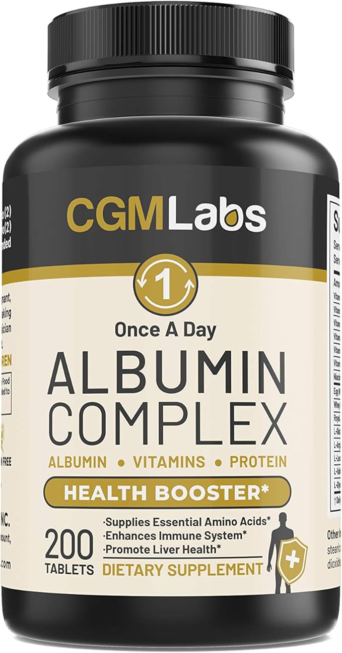 Premium Albumin Complex - Egg White & Whey Protein Blend with Royal Jelly & Essential Amino Acids - Daily Muscle Recovery & Nutrition Supplement - 200 Tablets
