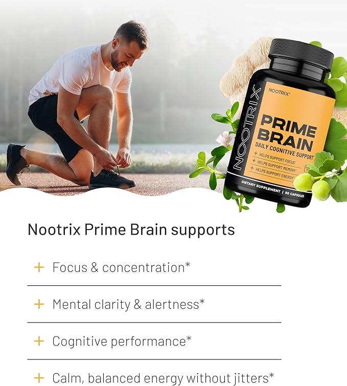 Nootrix Prime Brain Nootropic Supplement | Supports Memory, Mental Focus, Cognitive Health & Energy | Promotes Healthy Mood & Brain Function | Ginkgo Biloba, Lion's Mane & L Theanine | 60 Capsules