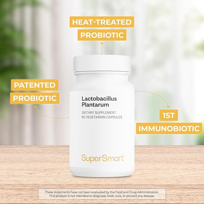 Supersmart - Lactobacillus Plantarum PostBiotic 20 Billion CFU per Day (Immuno-LP20) - Heat-Treated Probiotic Supplement | Non-GMO & Gluten Free - 60 Vegetarian Capsules