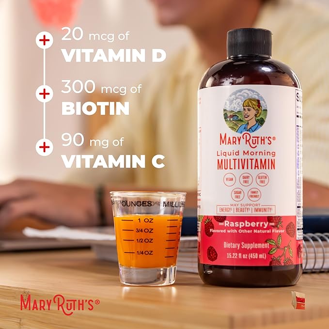 MARYRUTH'S Multivitamin for Women, Men & Kids | Liquid Morning Multivitamin | Vitamin A C D E B6 B12 Biotin Zinc | Beauty | Vegan | Non-GMO | Gluten Free | 15 Servings