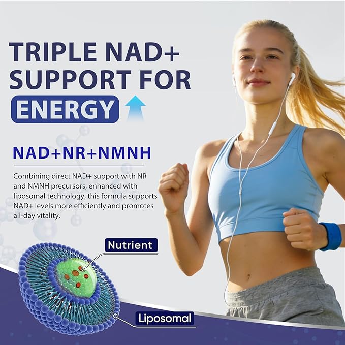Liposomal NAD+ Liquid Drops, NAD+, NR & NMNH Supplement and Mitochondrial Health, 22-in-1 for Healthy Aging, Nerve & Energy Support, with Resveratrol, Quercetin, CoQ10 – for Women, 60ml