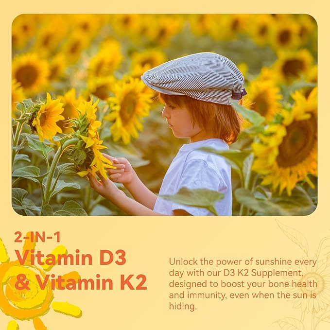 Vitamin D3 K2 Supplement Softgels, Vitamin D3 5000 IU & Vitamin K2 MK7 200 mcg, Bone & Teeth Support, Easy to Swallow - 240 Counts