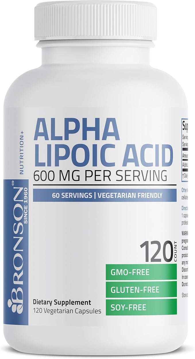 Bronson Alpha Lipoic Acid 600mg Free Radical Scavenger Supports Antioxidant Health - Non-GMO, 120 Vegetarian Capsules (60 Servings)